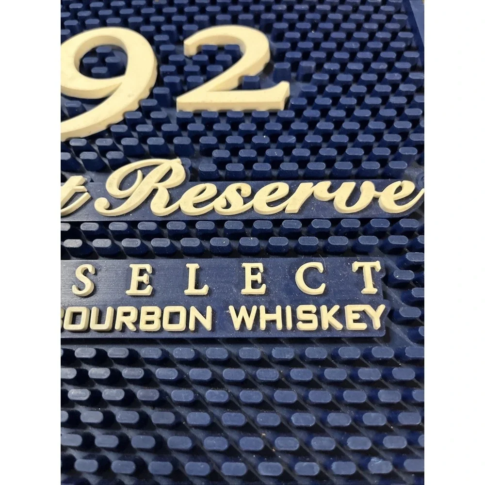 Ridgemont Reserve Bar Mat Blue 11x13 White Lettering Barrel Select Whiskey